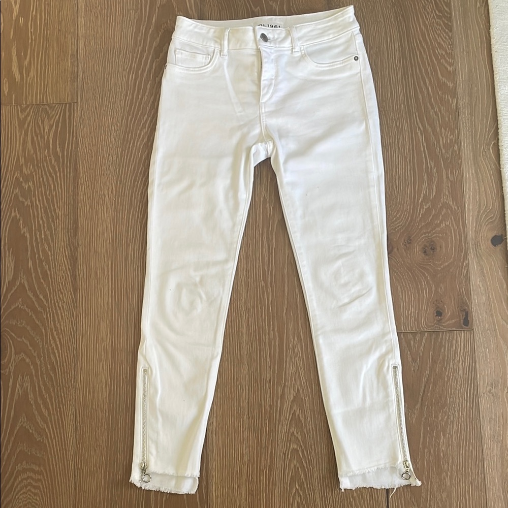 DL1961 Florence Cropped Jeans in Anaheim White Zipper Ankles Size 25